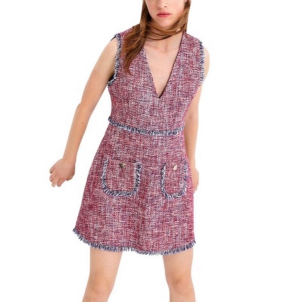 Zara tweed dress v-neck w/ pockets